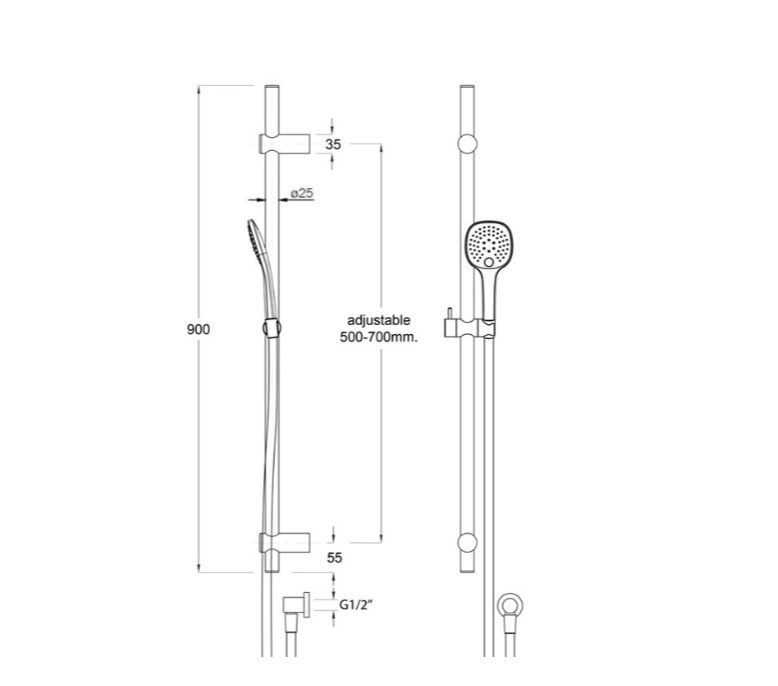 Elementi SPLASH PLUS SQUARE SLIDE SHOWER 3FCT 900MM