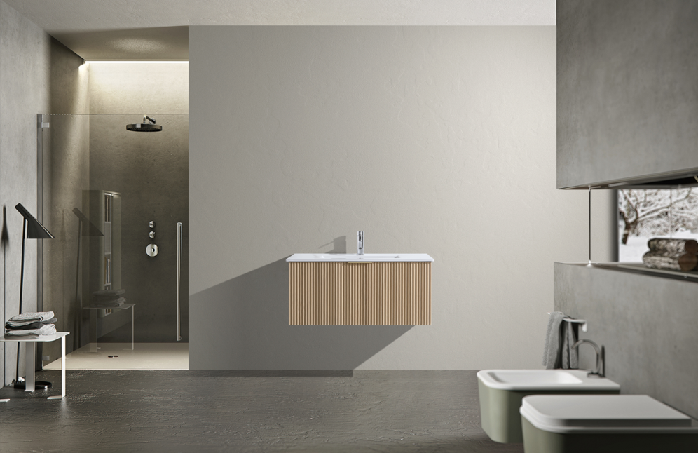 DNW WALL HUNG Plywood VANITY FLUTED OAK 900MM