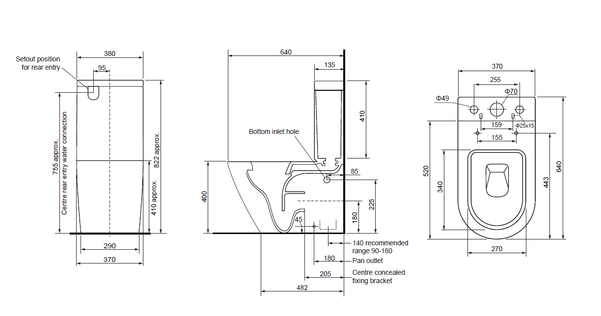 DN-2202C Ceramic White Toilet Suite-Back to wall Rimless Two Piece Toilets