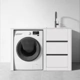 Free Standing PLYWOOD LAUNDRY STATION CABINET & MARBLE BENCH-MATTE WHITE