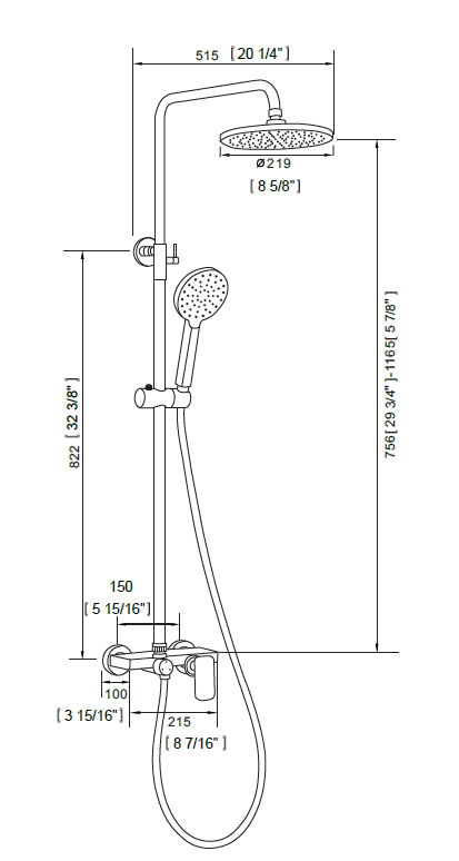 DN SH2123+ Round Twin Rain Shower With Mixer Chrome/Matte Black