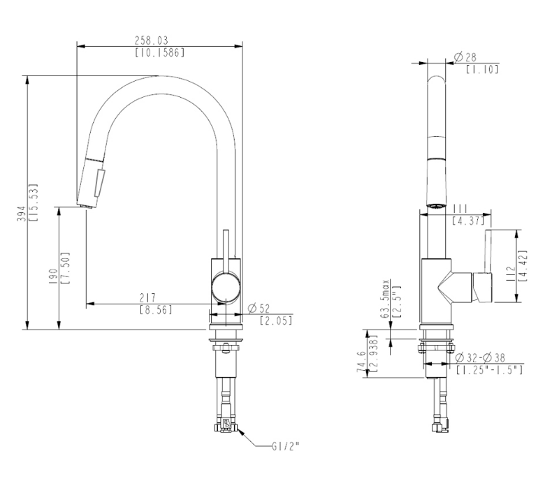 ELEMENTI UNO GOOSE NECK KITCHEN MIXER C/W POS PULL-OUT