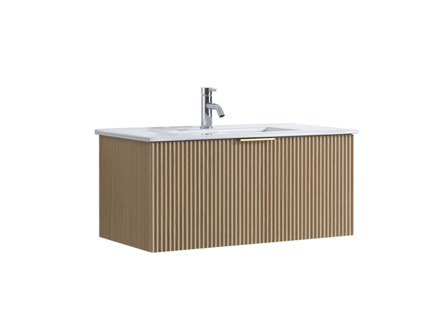 DNW WALL HUNG Plywood VANITY FLUTED OAK 900MM