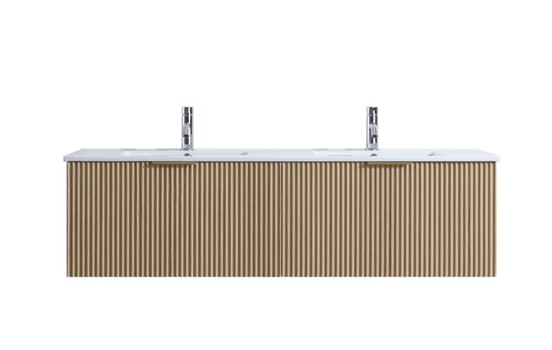 DNW WALL HUNG Plywood VANITY FLUTED OAK 1500MM DOUBLE BASIN