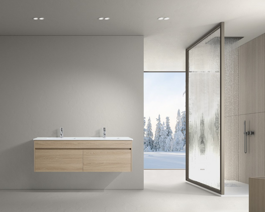 DNW Wall Hung Plywood VANITY Light Oak 1500MM DOUBLE BASIN