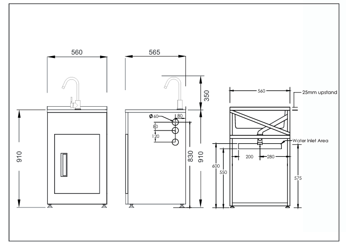 Aquatica Laundry Tub 560mm, Door Model,Chrome Zento Sink Mixer Mains Pressure