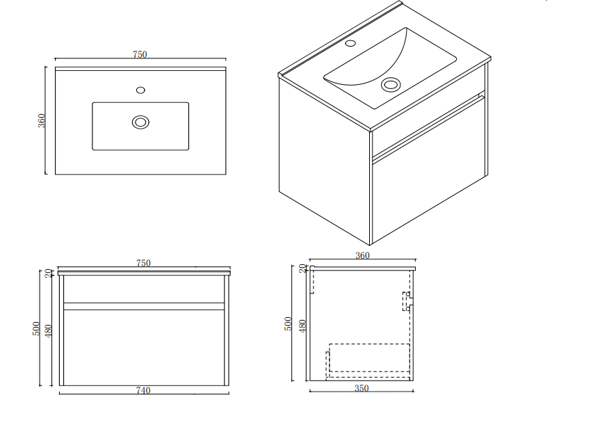 DNW SLIM 750MM*360MM LIGHT OAK Wall Hung Plywood VANITY
