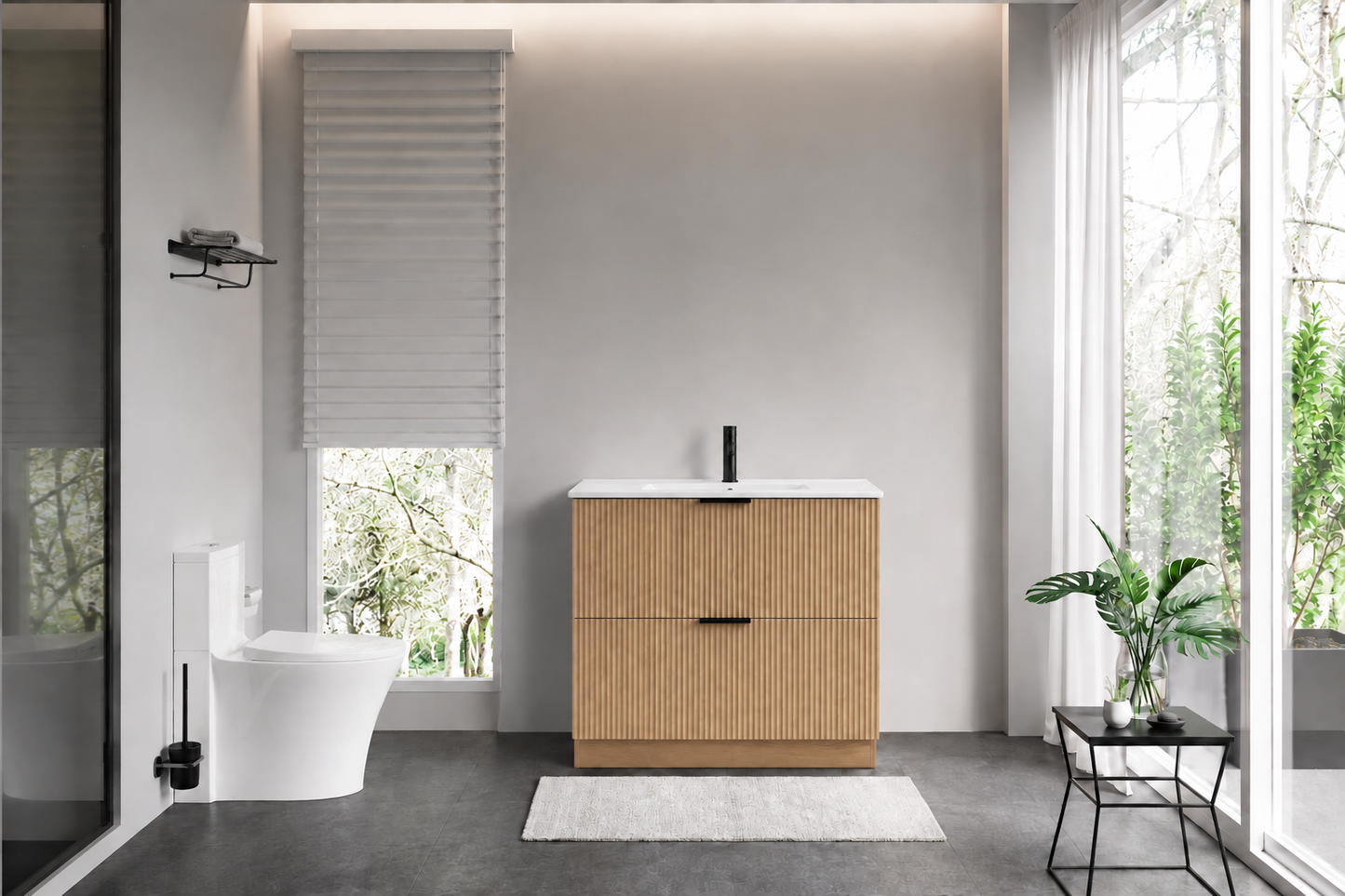 FLUTED OAK Floorstanding Plywood VANITY 750MM