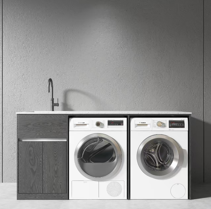 Free Standing PLYWOOD LAUNDRY STATION CABINET & MARBLE BENCH