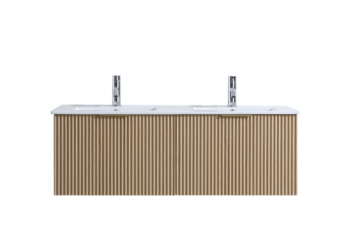 DNW WALL HUNG Plywood VANITY FLUTED OAK 1200MM DOUBLE BASIN