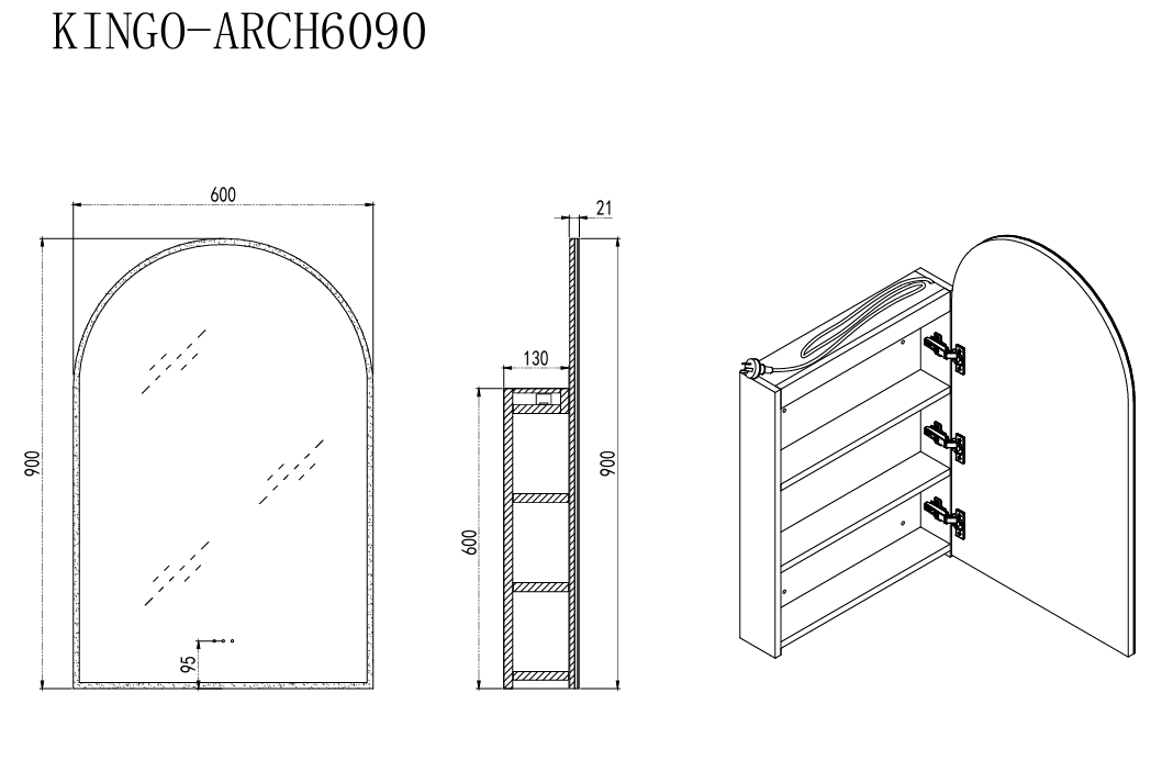 Kingo LED Mirror Cabinet Arch6090-Clearance