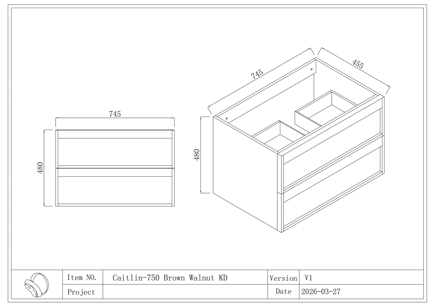 CAITLYN Wall Hung Plywood VANITY 750MM