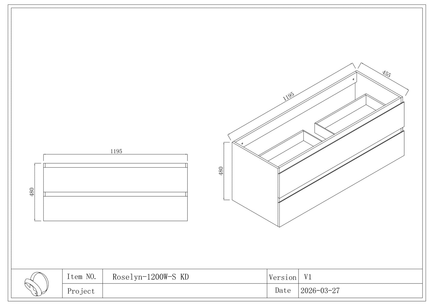 Roselyn Wall Hung Plywood VANITY 1200MM SINGLE BASIN