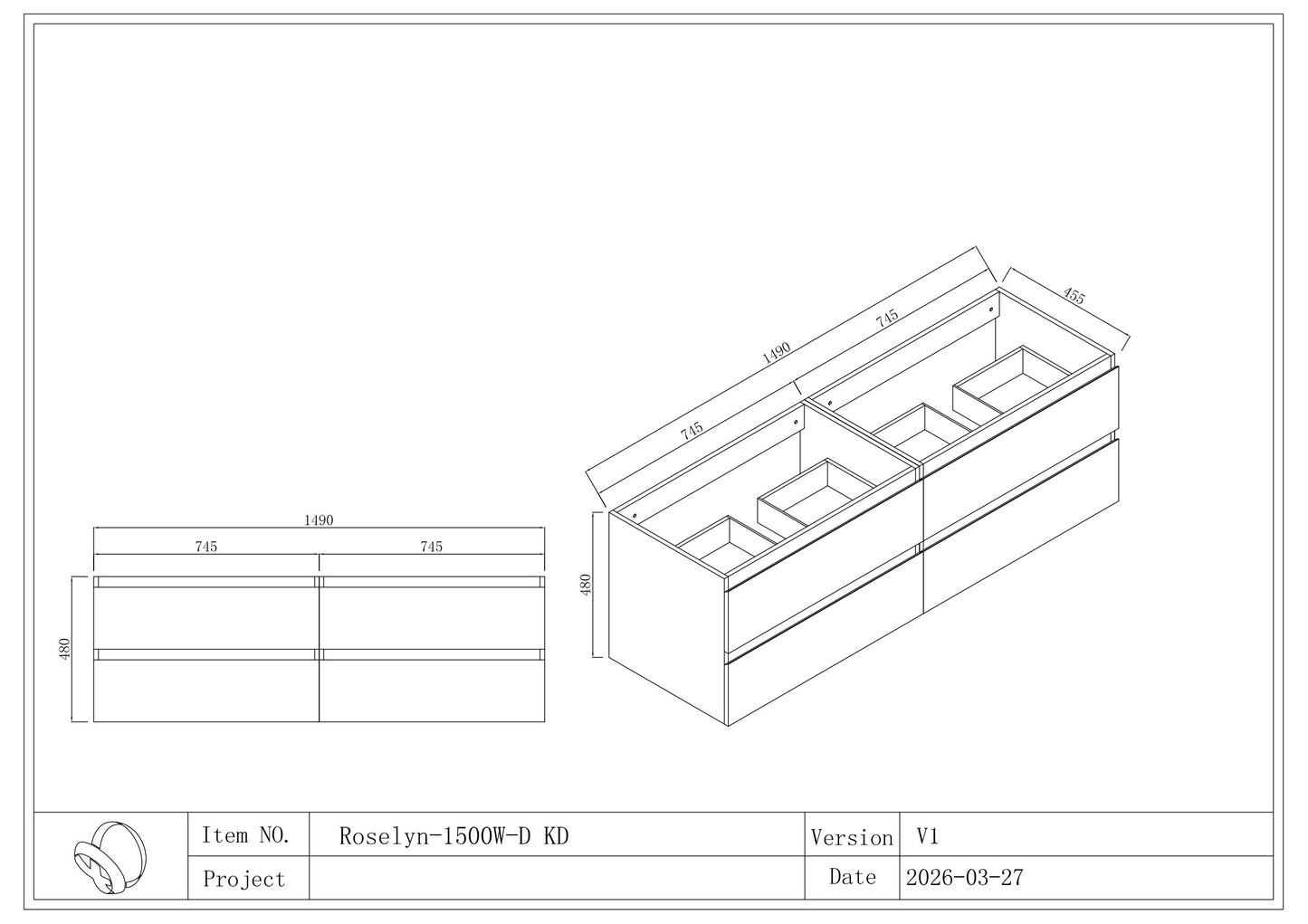 Roselyn Wall Hung Plywood VANITY 1500MM DOUBLE BASIN