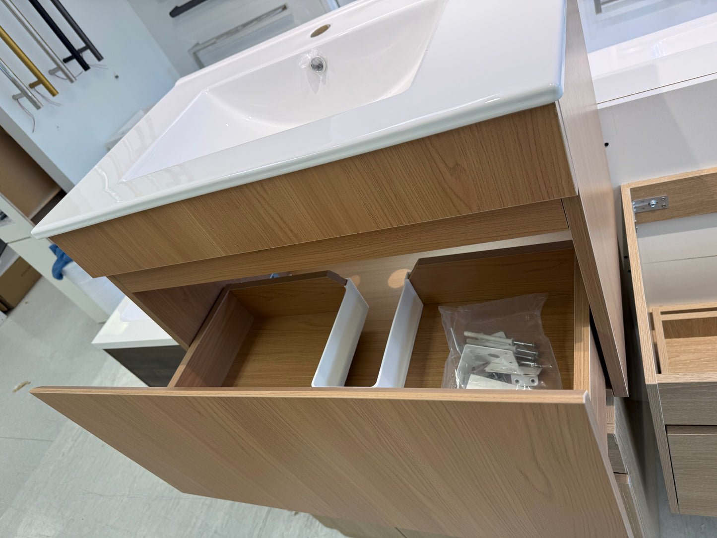 Clearance! Oak Color Vanity 750MM with Ceremic Basin