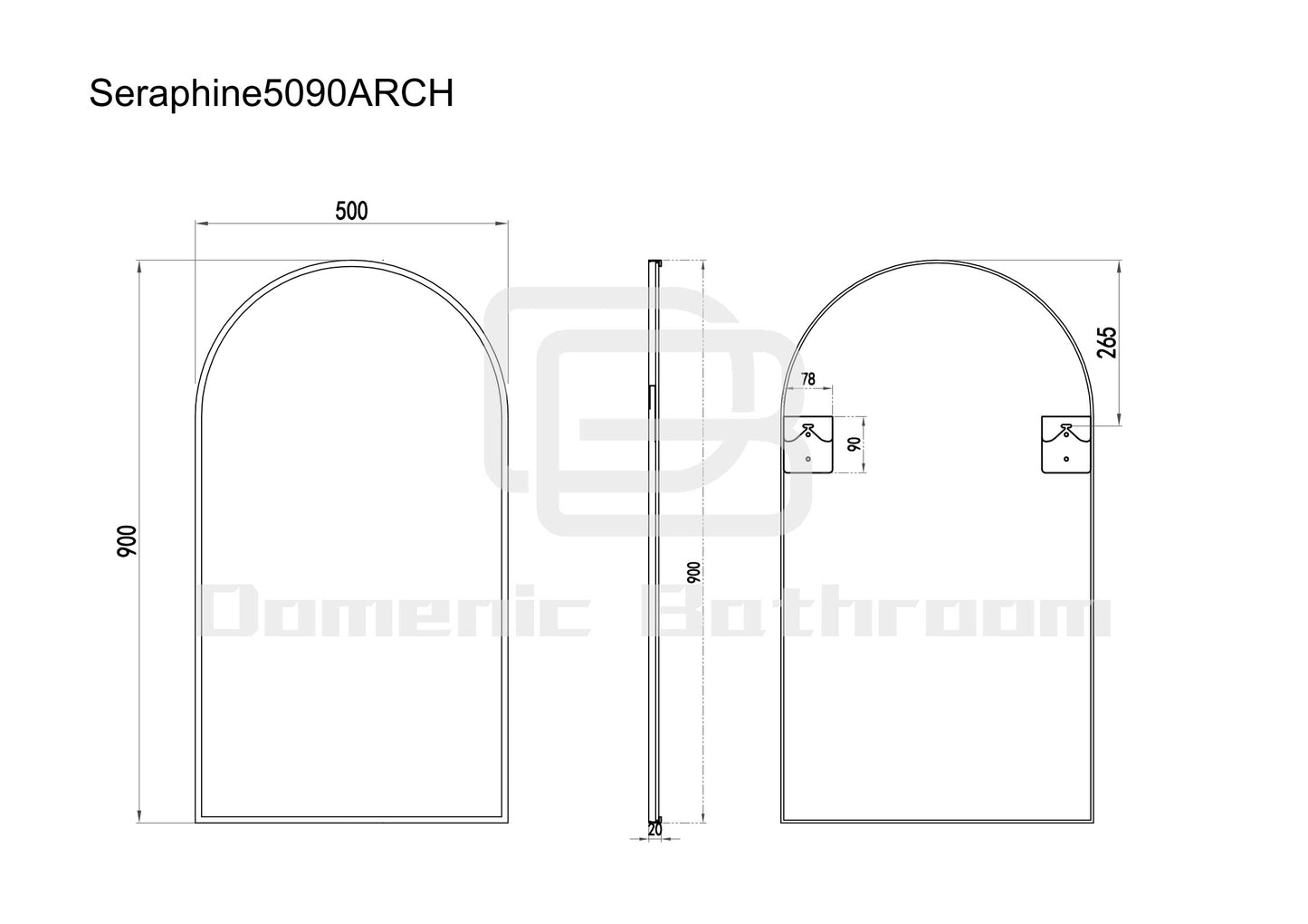 Seraphine Black Framed Arch Mirror With Black Aluminum Frame 5090