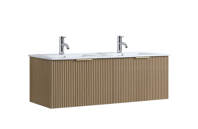 DNW WALL HUNG Plywood VANITY FLUTED OAK 1200MM DOUBLE BASIN