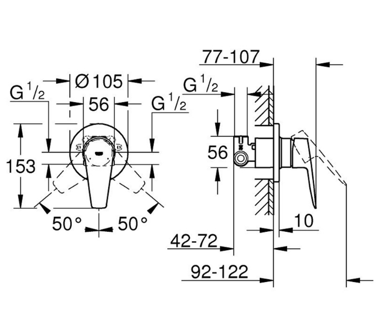 GROHE BauEdge Single-lever shower/bath mixer