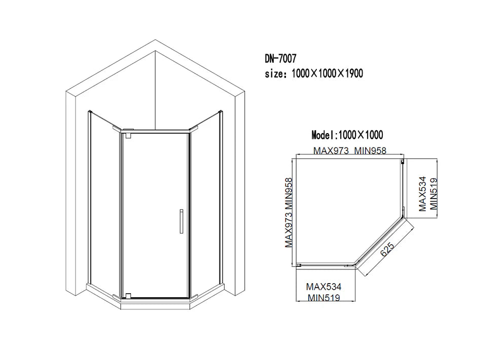 CANCEL ORDER! DN-7007 SHOWER GLASS DIAMOND SWING DOOR 1900MM HIGH