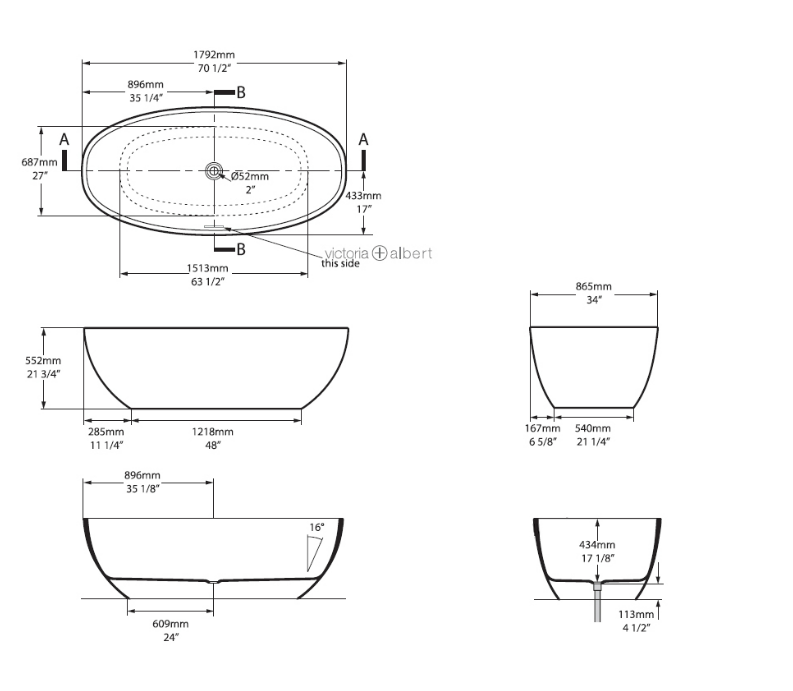 Victoria + Albert BARCELONA III FREESTANDING BATH W/VOID 1792 X 865 X 522