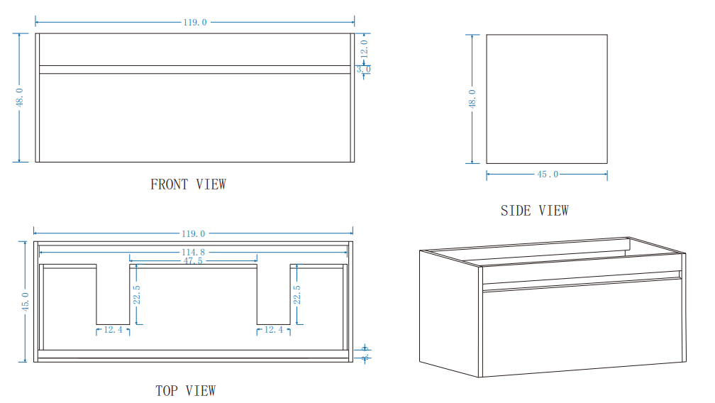 DNW Wall Hung Plywood VANITY Light Oak 1200MM DOUBLE BASIN