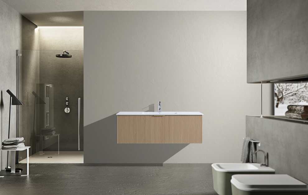 DNW WALL HUNG Plywood VANITY FLUTED OAK 1200MM SINGLE BASIN