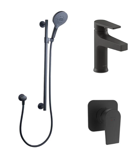 Kohler Taut Basin and Shower Mixer + Rainduet 3.0 Slide Shower 3PACK Matte Black