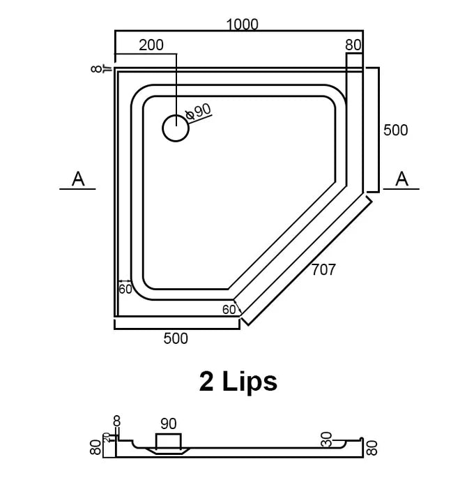 Shower Tray Diamond Shape Center/Corner Waste 1000/900MM