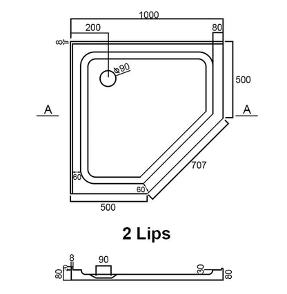 Shower Tray Diamond Shape Center/Corner Waste 1000/900MM
