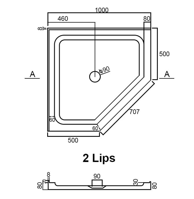 Shower Tray Diamond Shape Center/Corner Waste 1000/900MM