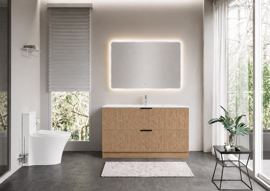 FLUTED OAK Floorstanding Plywood VANITY 1200MM Single Basin