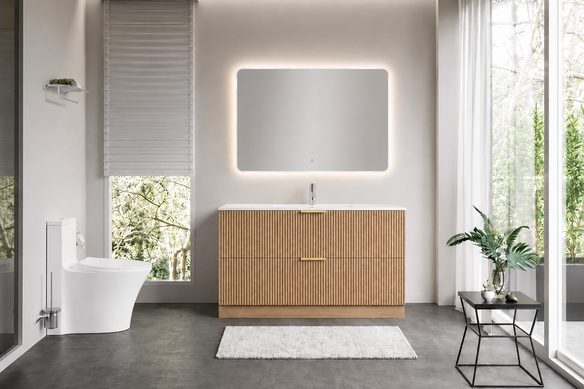 FLUTED OAK Floorstanding Plywood VANITY 1200MM Single Basin