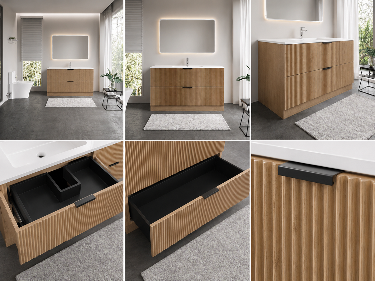 FLUTED OAK Floorstanding Plywood VANITY 1200MM Single Basin