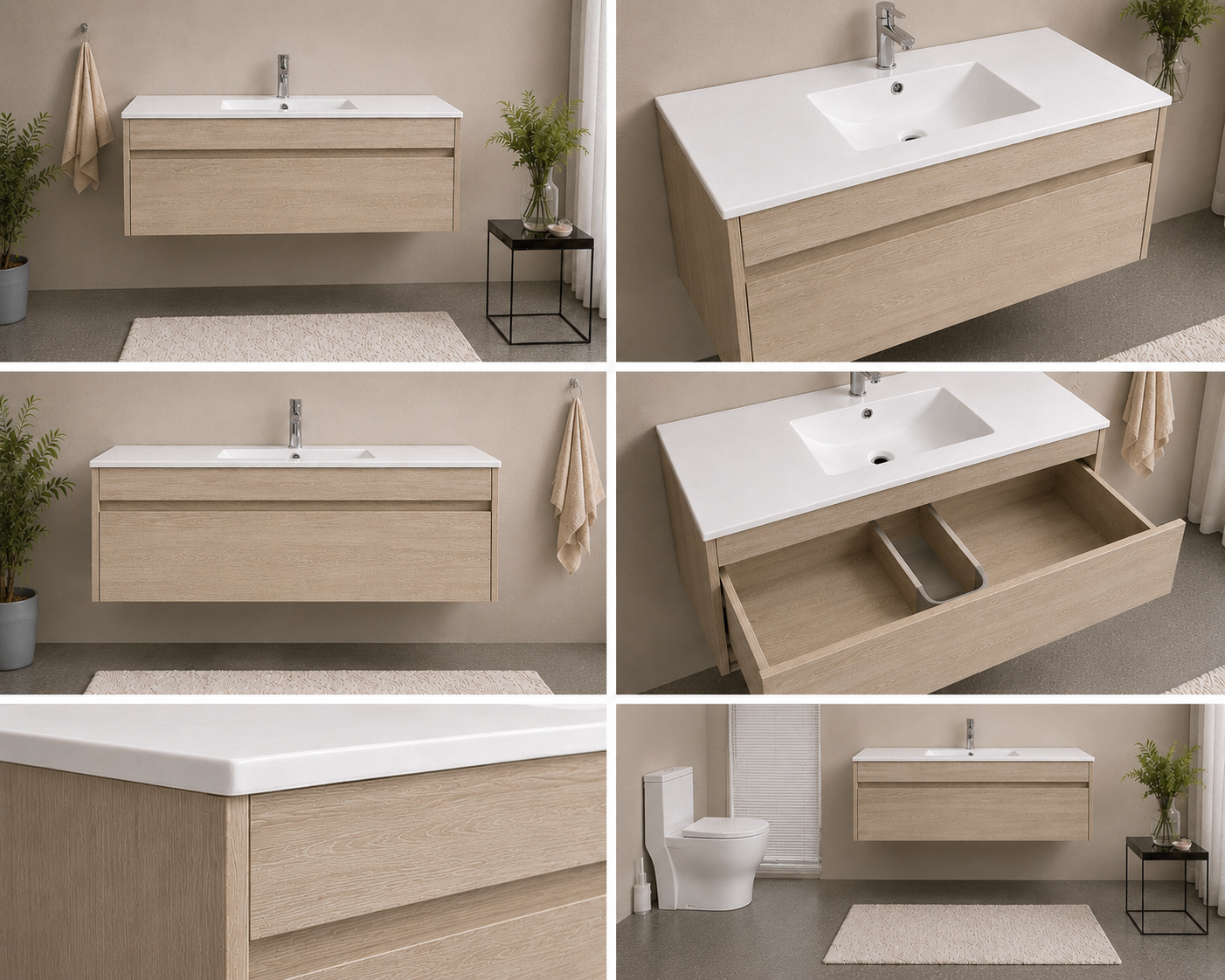 DNW Wall Hung Plywood VANITY Light Oak 1200MM SINGLE BASIN