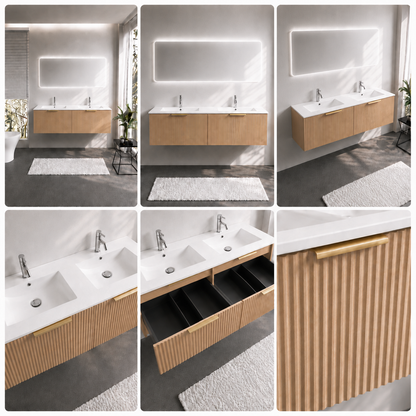 FLUTED OAK WALL HUNG Plywood VANITY 1200MM DOUBLE BASIN