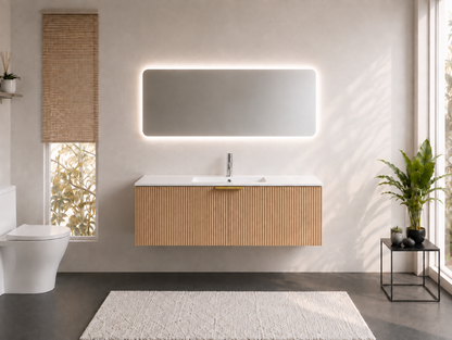 FLUTED OAK WALL HUNG Plywood VANITY 1200MM SINGLE BASIN