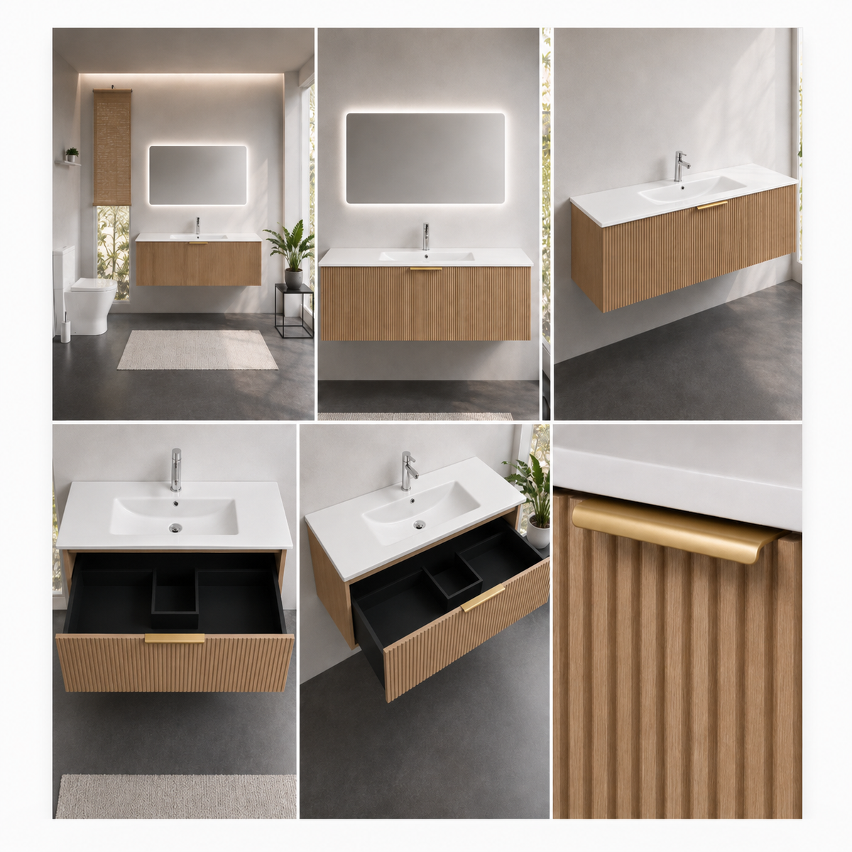 FLUTED OAK WALL HUNG Plywood VANITY 1200MM SINGLE BASIN