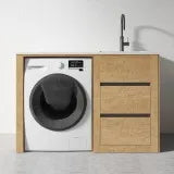 Free Standing PLYWOOD LAUNDRY STATION CABINET & MARBLE BENCH-Light Oak
