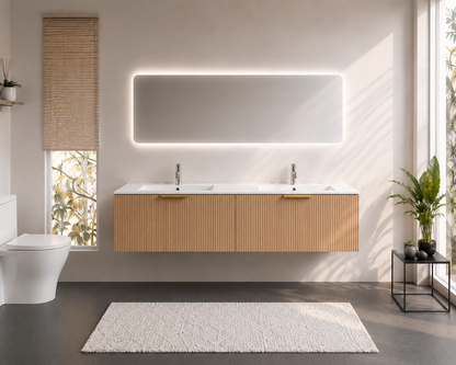 FLUTED OAK WALL HUNG Plywood VANITY 1500MM DOUBLE BASIN