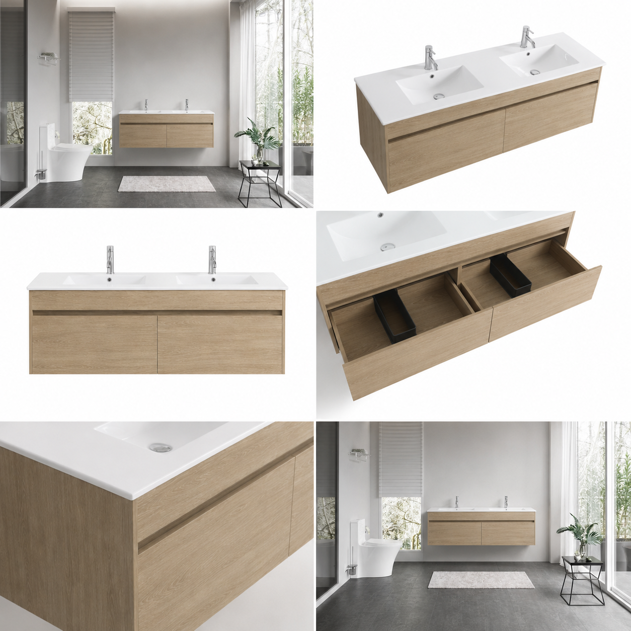 DNW Wall Hung Plywood VANITY Light Oak 1200MM DOUBLE BASIN