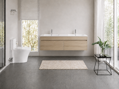 DNW Wall Hung Plywood VANITY Light Oak 1500MM DOUBLE BASIN