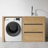 Free Standing PLYWOOD LAUNDRY STATION CABINET & MARBLE BENCH-Light Oak