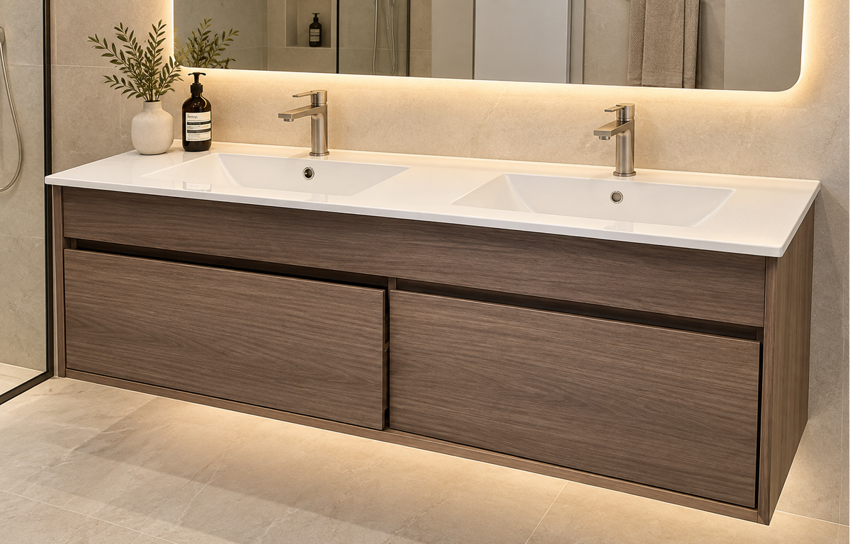 Hamilton Wall Hung Plywood Vanity Dark Oak 1200MM DOUBLE BASIN