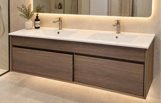 Hamilton Wall Hung Plywood Vanity Dark Oak 1200MM DOUBLE BASIN