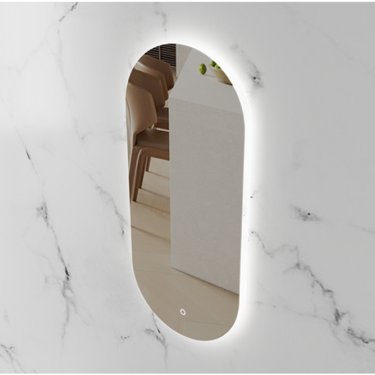 BIANCA 400x900mm Oval LED Mirror with Demister Backlit Touch Switch 3 Colours Lighting Frameless