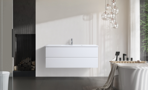 DNW 1200 GLOSSY WHITE Wall Hung Plywood VANITY WITH BASIN