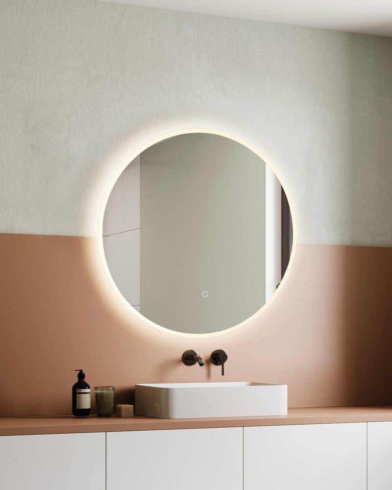 Acrylic Frame 600/700/800/900mm Round LED Mirror with Demister Touch Switch 3 Colours Lighting