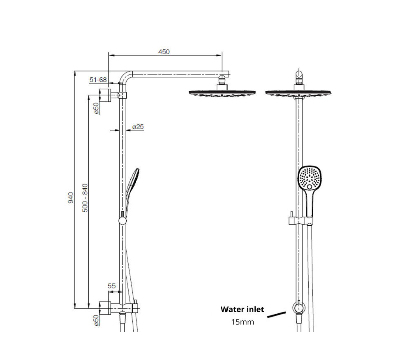 Elementi SPLASH PLUS SQUARE/ION COLUMN SHOWER 3FCT