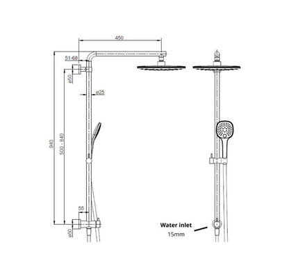 Elementi SPLASH PLUS SQUARE/ION COLUMN SHOWER 3FCT