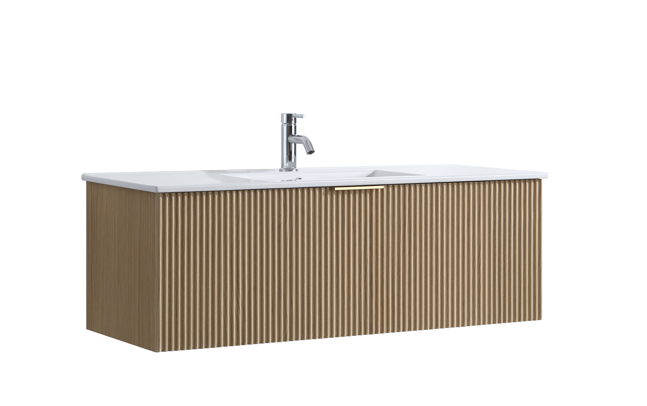 DNW WALL HUNG Plywood VANITY FLUTED OAK 1200MM SINGLE BASIN